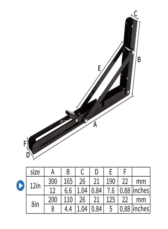 VinBee VintageBee 2 Pcs Folding Shelf Brackets 12 inch Black Heavy Duty Metal Triangle Table Bench Collapsible Shelf Bracket, Shelf Support Bracket Hinge Wall Mounted - Image 2